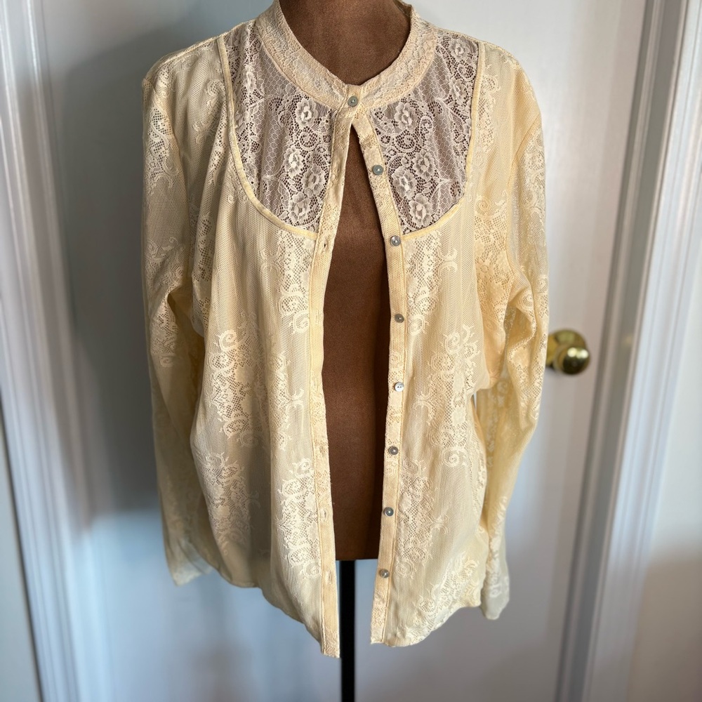 J. Jill Vintage Lace Button Front Top XL Boho Cottagecore Fairycore Grannycore
